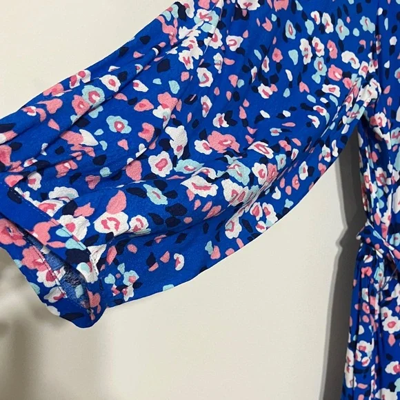 New Talbots Blue and Pink Floral Long Sleeve Dress Size XL - Picture 11 of 12